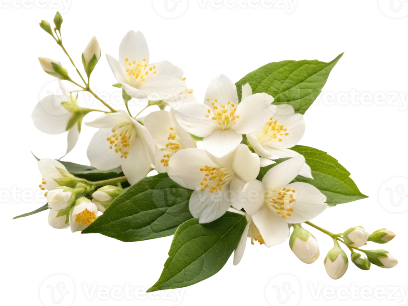 Jasmine flowers bloom beautifully with delicate petals and vibrant green leaves creating serene and fragrant display png