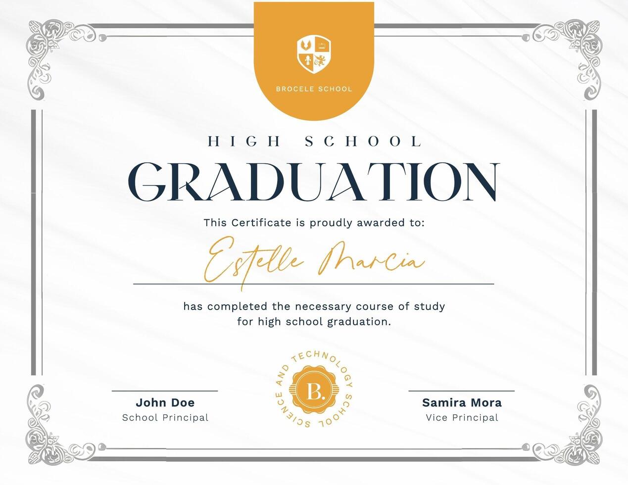 Orange White High School Graduation Certificate template