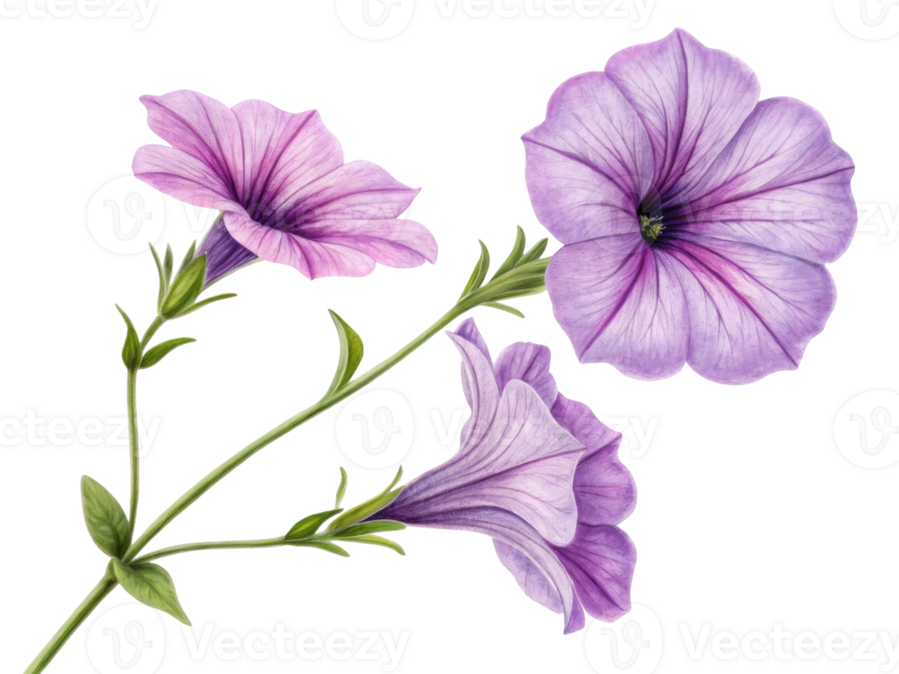 Petunia flowers bloom in shades of purple showcasing their delicate beauty and vibrant colors that bring joy to any garden png