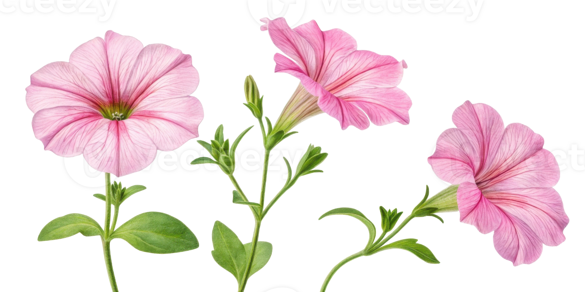 Petunia flowers bloom beautifully with delicate pink petals and vibrant green leaves, creating lovely display in any garden png