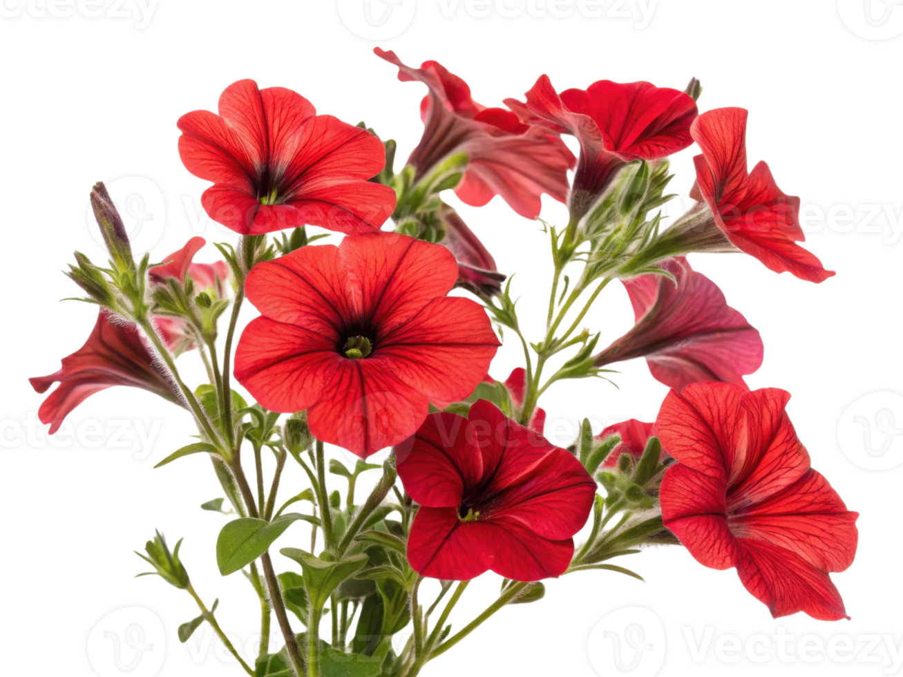 Beautiful red petunia flowers bloom vibrantly showcasing their delicate petals and lush green leaves creating stunning floral display png