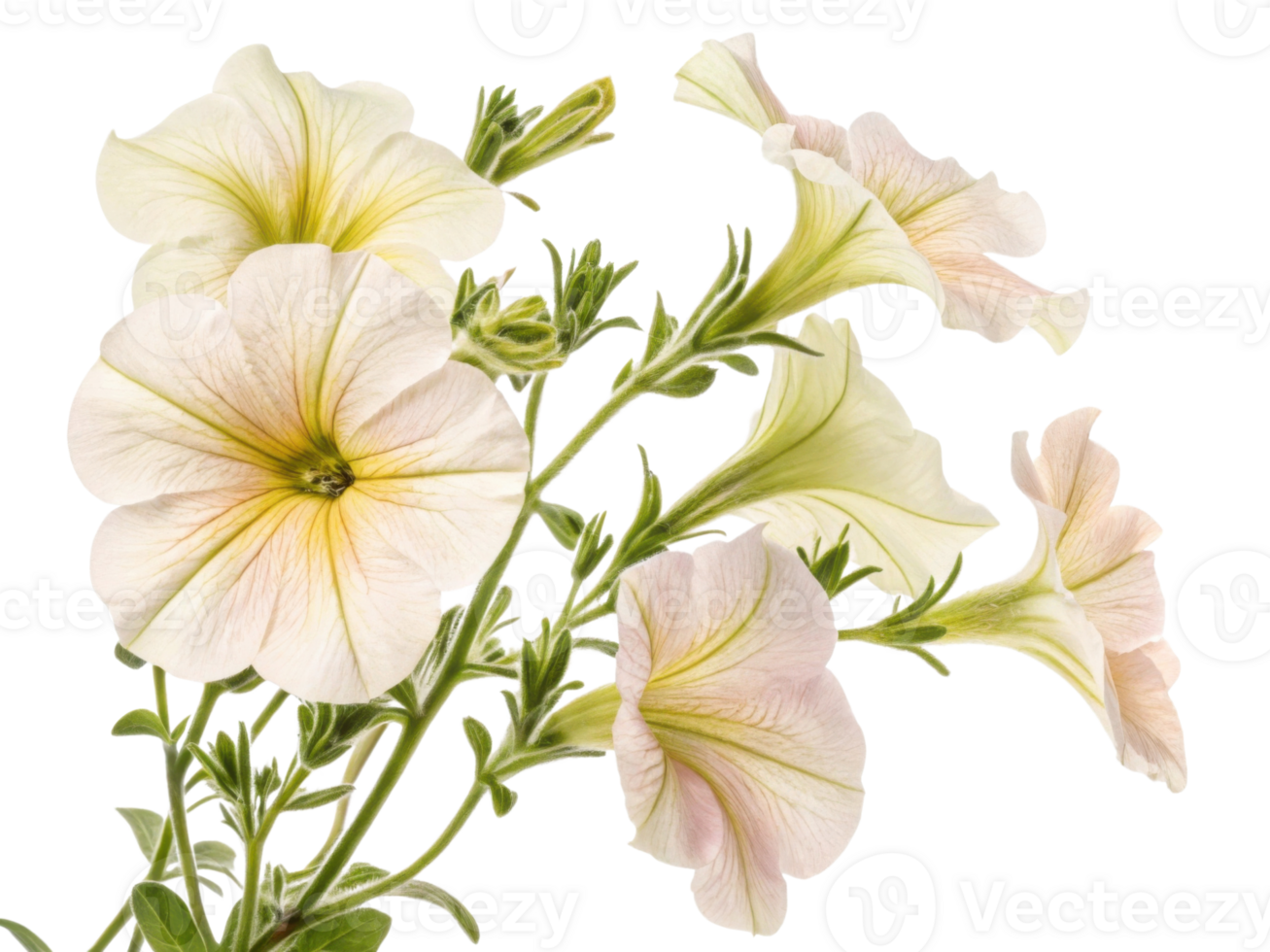 Petunia flowers bloom gracefully with soft pastel colors and delicate petals creating serene and beautiful garden atmosphere png