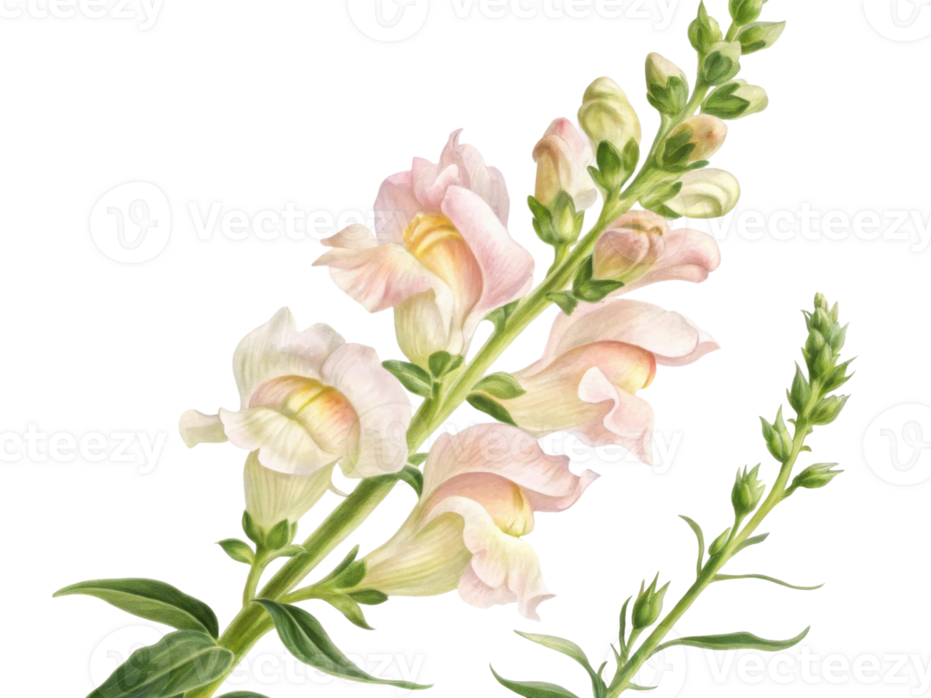 beautiful snapdragon flower blooms gracefully with delicate petals showcasing soft hues and vibrant green leaves, creating serene atmosphere png