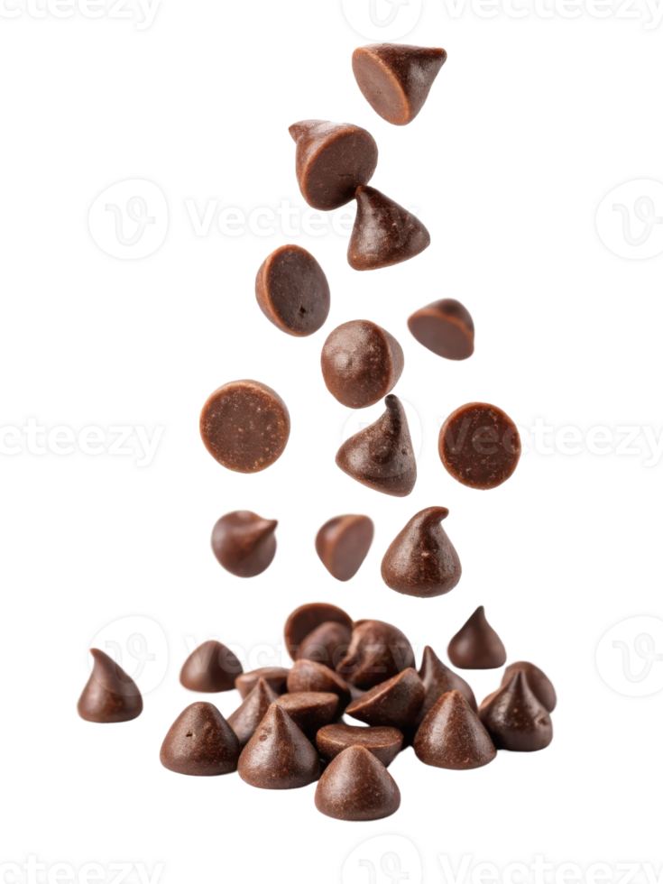 Falling chocolate chips create delightful cascade perfect for baking and snacking png