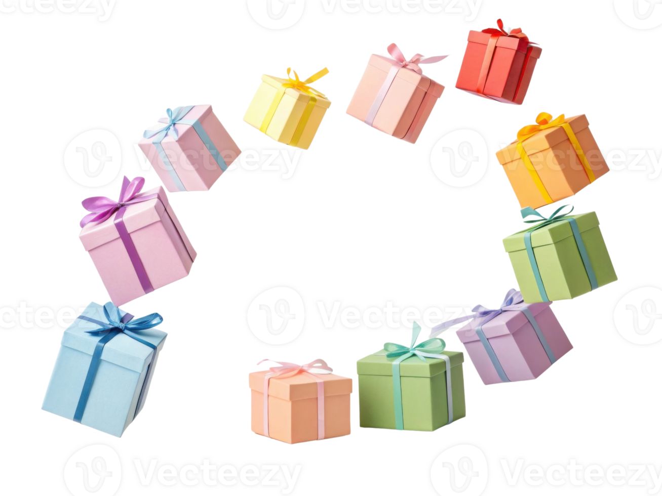 Colorful gift boxes arranged in circle create festive and joyful display png
