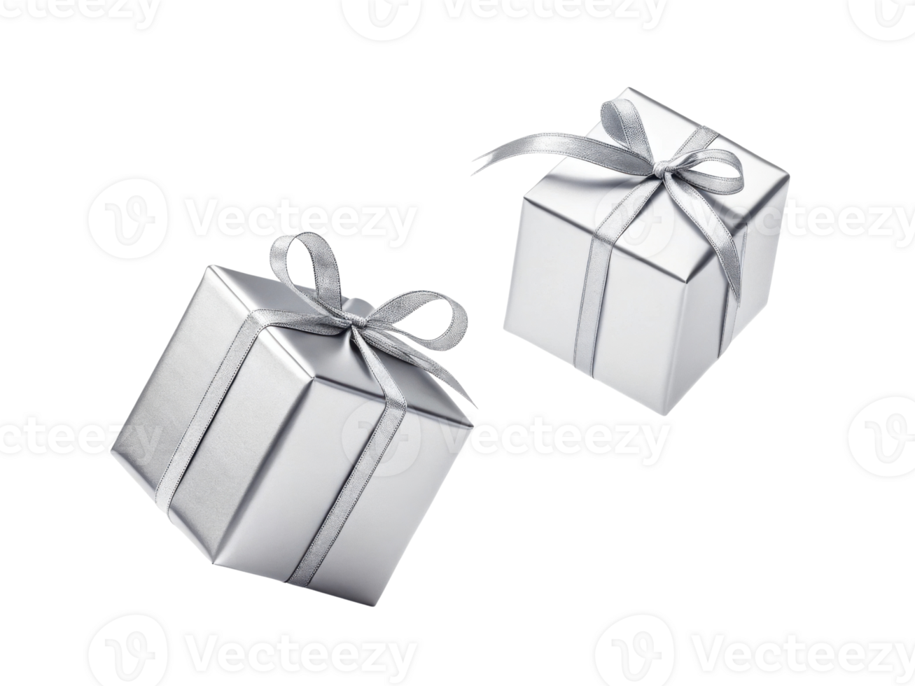 Silver gift boxes with elegant ribbons create festive atmosphere png