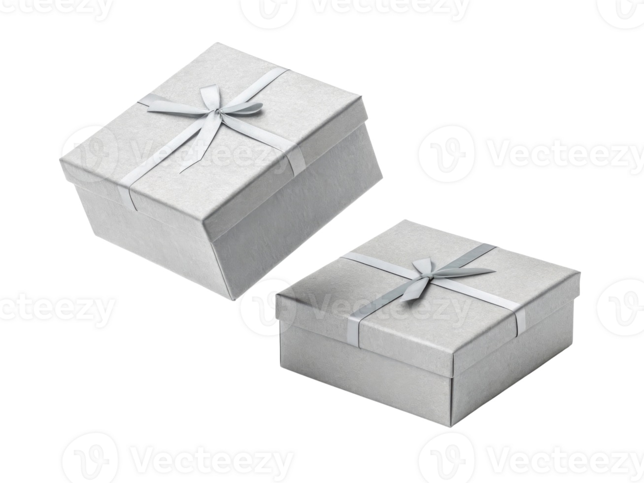 Two elegant silver gift boxes with delicate ribbons create sense of anticipation and joy png