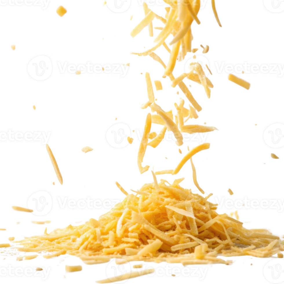 Grated cheese falls gracefully, creating delightful pile that enhances any dish with its rich flavor and texture png