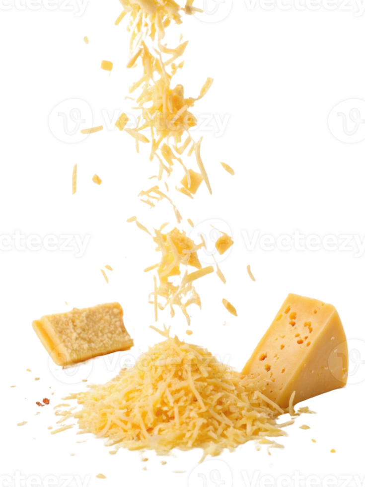 Grated cheese falls gracefully onto pile creating delightful scene perfect for culinary inspiration png