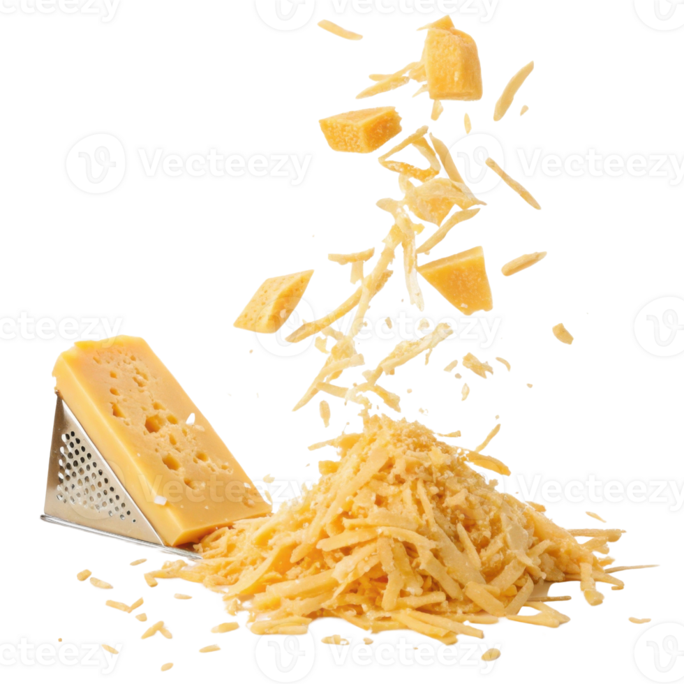 Grated cheese falls gracefully from grater creating delightful scene perfect for culinary inspiration png
