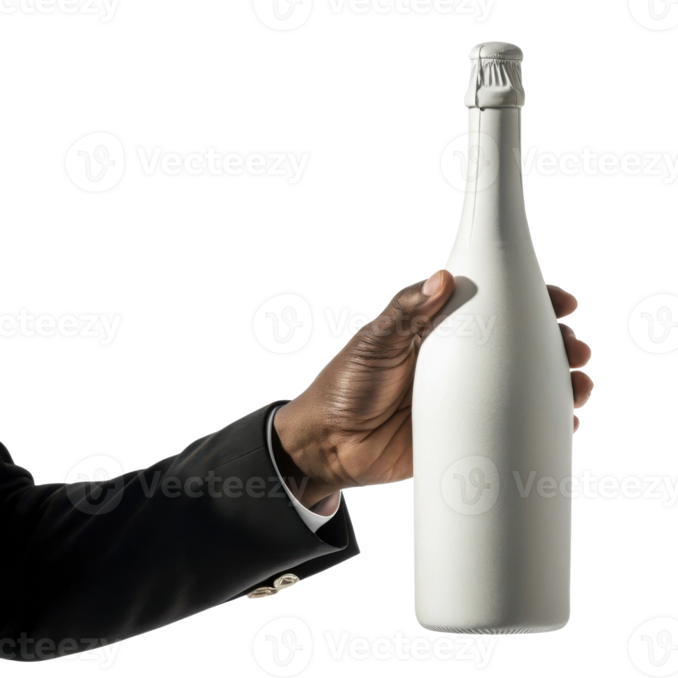 hand elegantly holds champagne bottle, showcasing moment of celebration and joy png