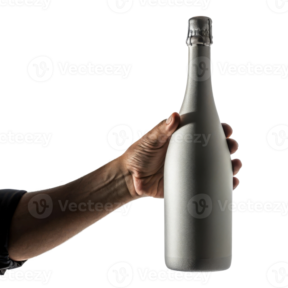 hand elegantly holds champagne bottle, showcasing its sleek design and inviting allure for celebrations and special moments png