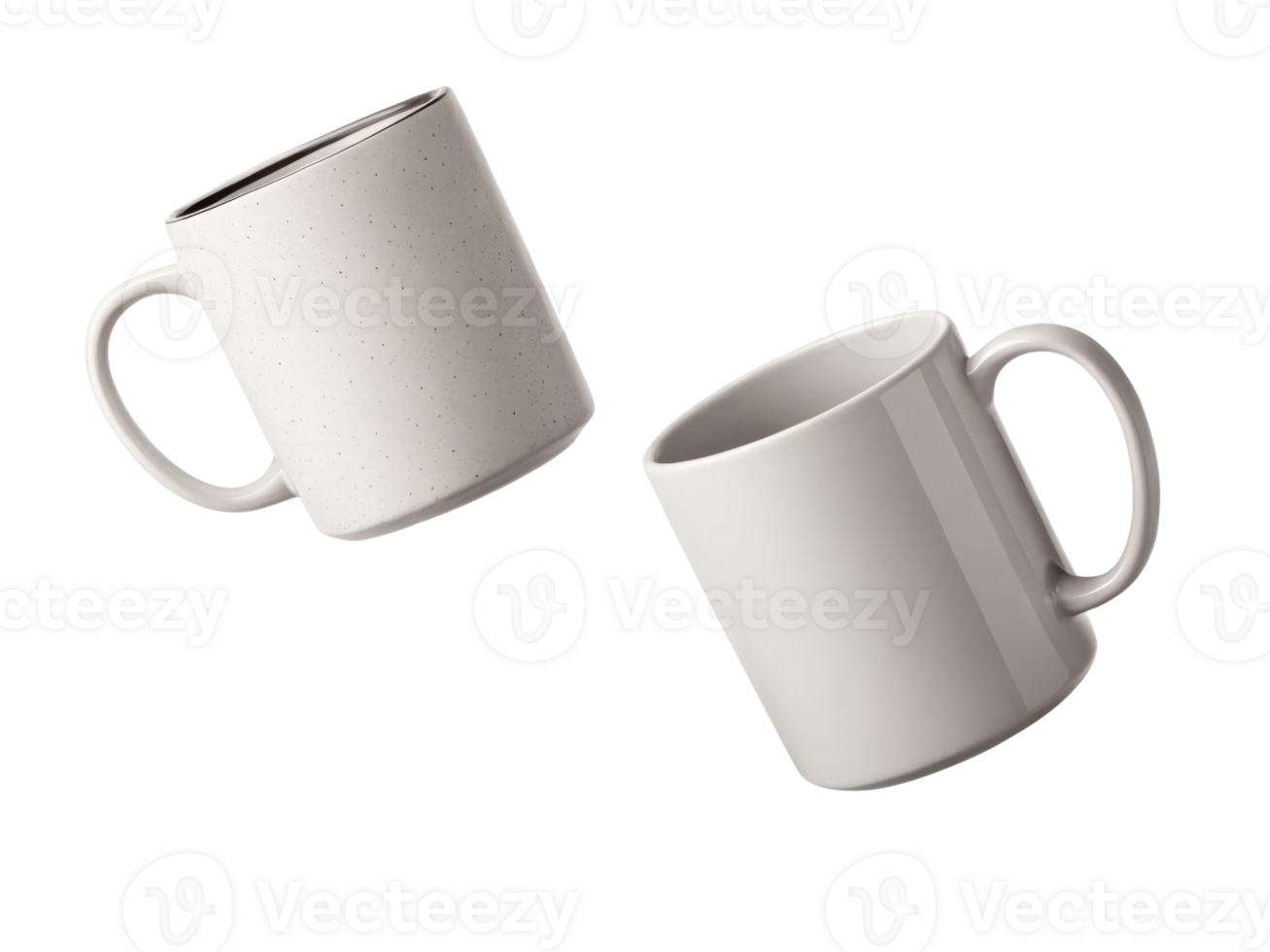 Modern mug mockup featuring two stylish ceramic mugs in minimalist design showcasing their unique textures and colors png