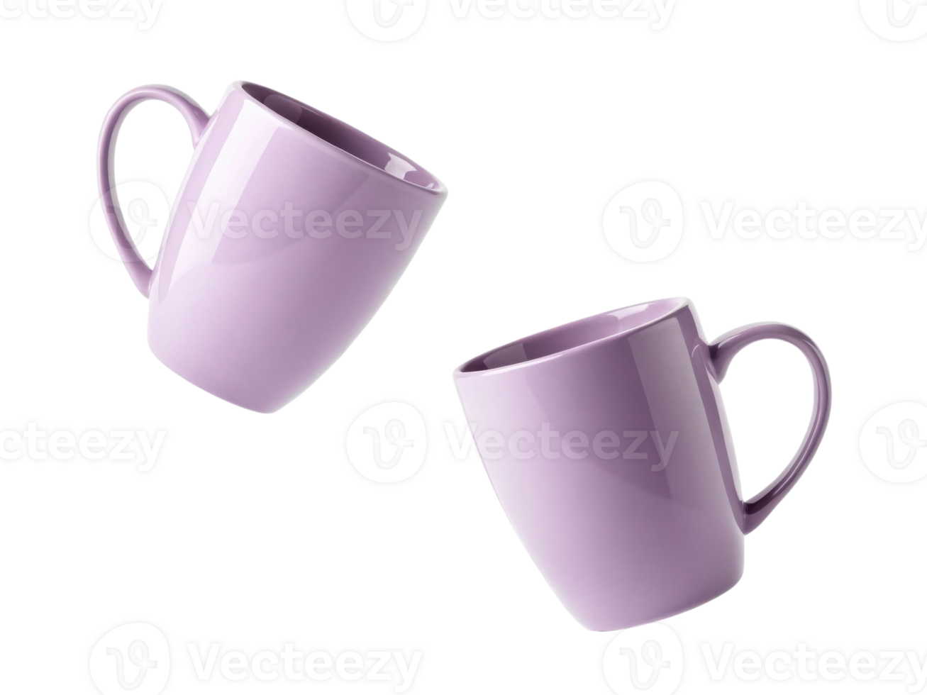 Stylish purple mugs in mockup design create vibrant and modern look perfect for any kitchen or dining setting png