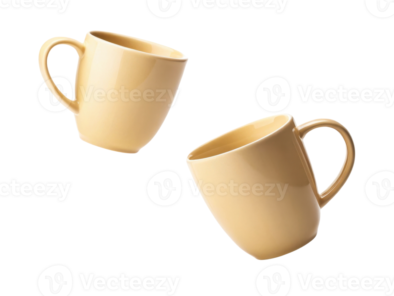 Stylish mug mockup featuring two elegant yellow mugs that add cheerful touch to any setting. Perfect for showcasing designs or branding png