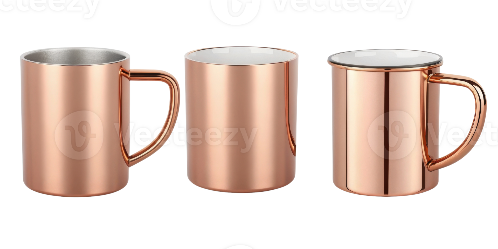 Stylish copper mugs mockup showcasing three unique designs perfect for beverages and presentations png