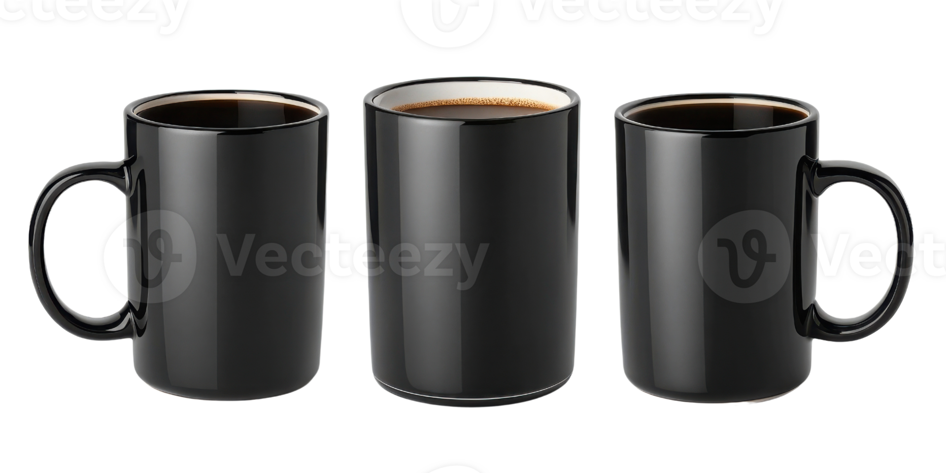 Black mugs mockup showcasing different angles and styles perfect for displaying beverages or designs in creative way png