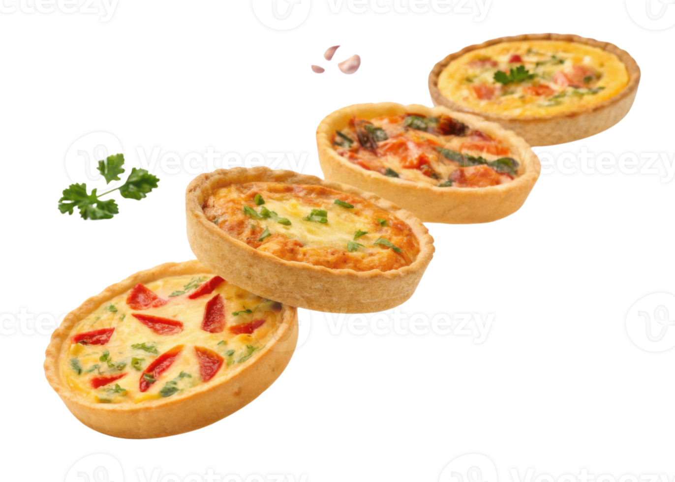 Delicious quiche varieties showcase vibrant ingredients and flaky crusts perfect for any meal. Enjoy delightful flavors and textures png