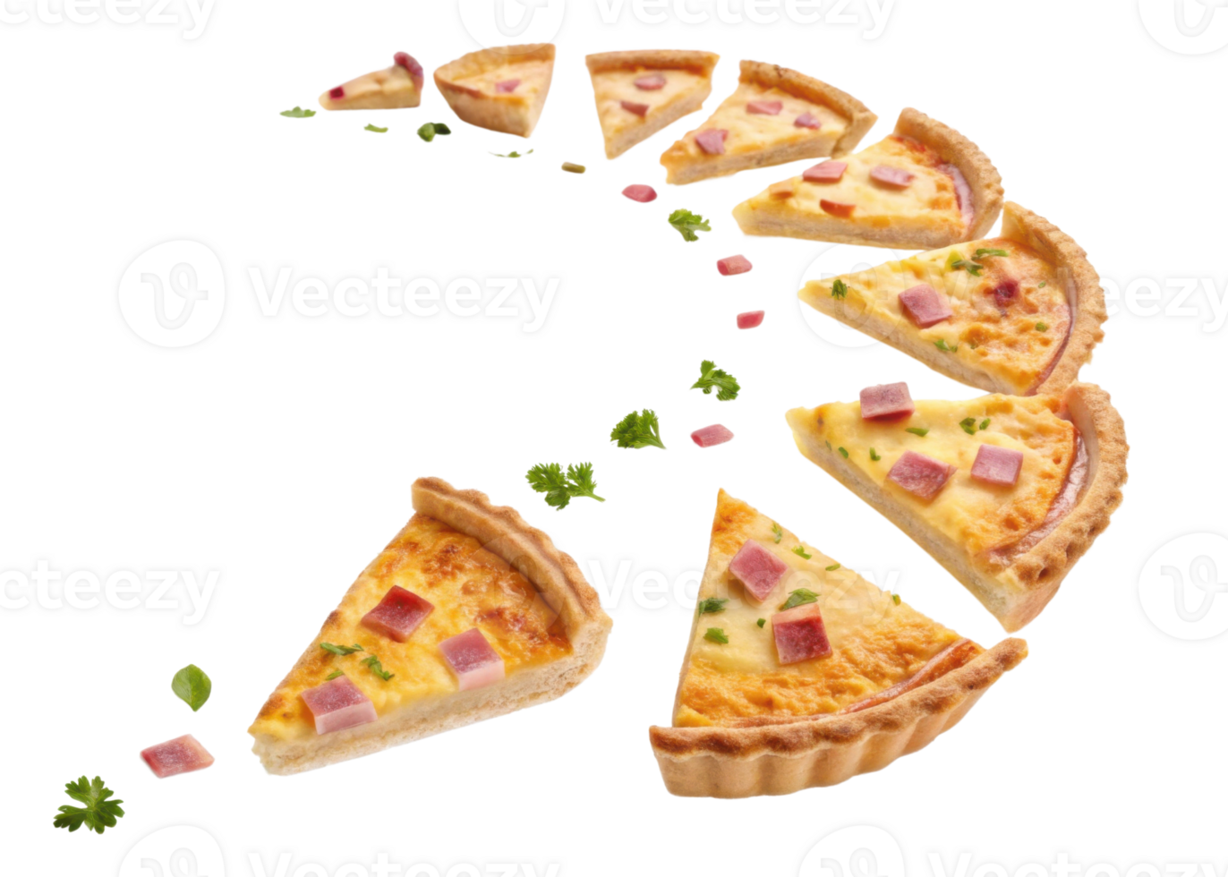 Delicious quiche slices arranged artistically showcase savory blend of flavors and textures perfect for any gathering or meal png