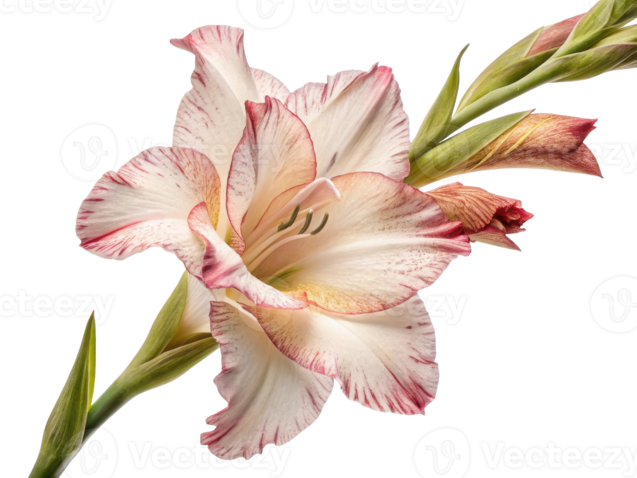 beautiful gladiolus flower showcases delicate petals with soft pink edges and creamy center, symbolizing elegance and grace png