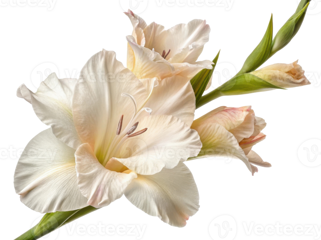beautiful gladiolus flower in soft cream hues showcases delicate petals and elegant blooms, perfect for adding charm to any arrangement png