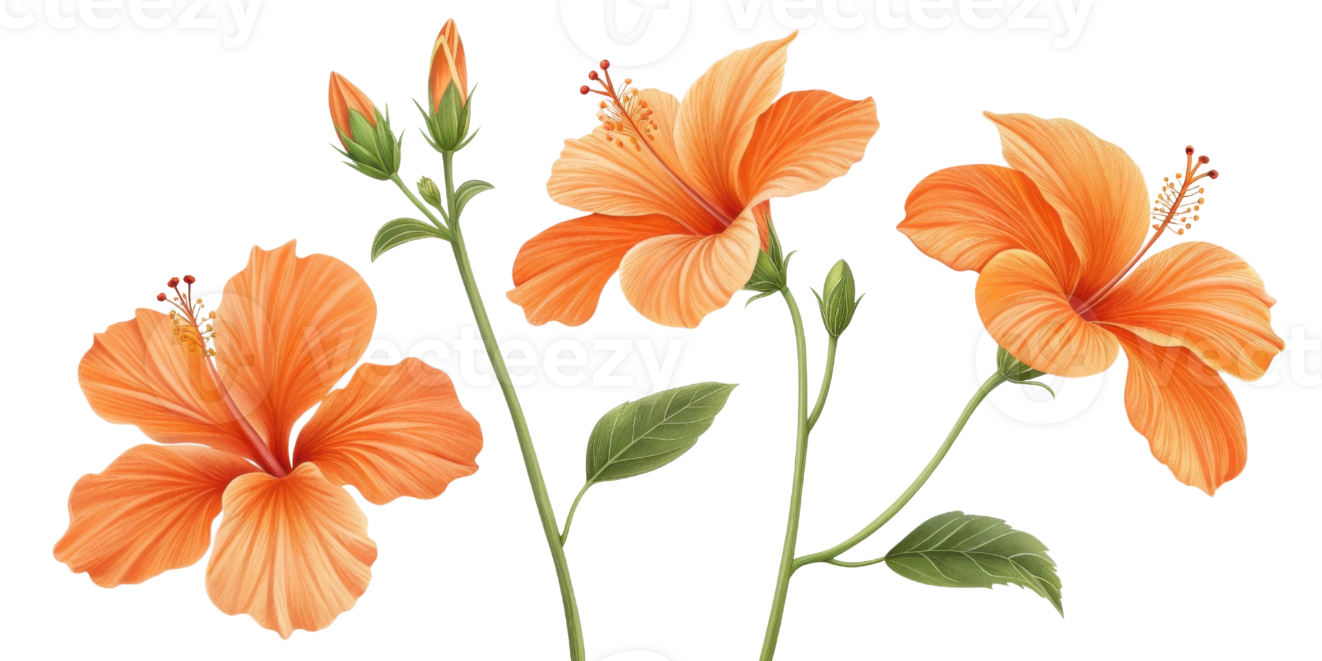 Vibrant hibiscus flowers in shades of orange showcase their beauty and elegance, perfect for adding tropical touch to any design png