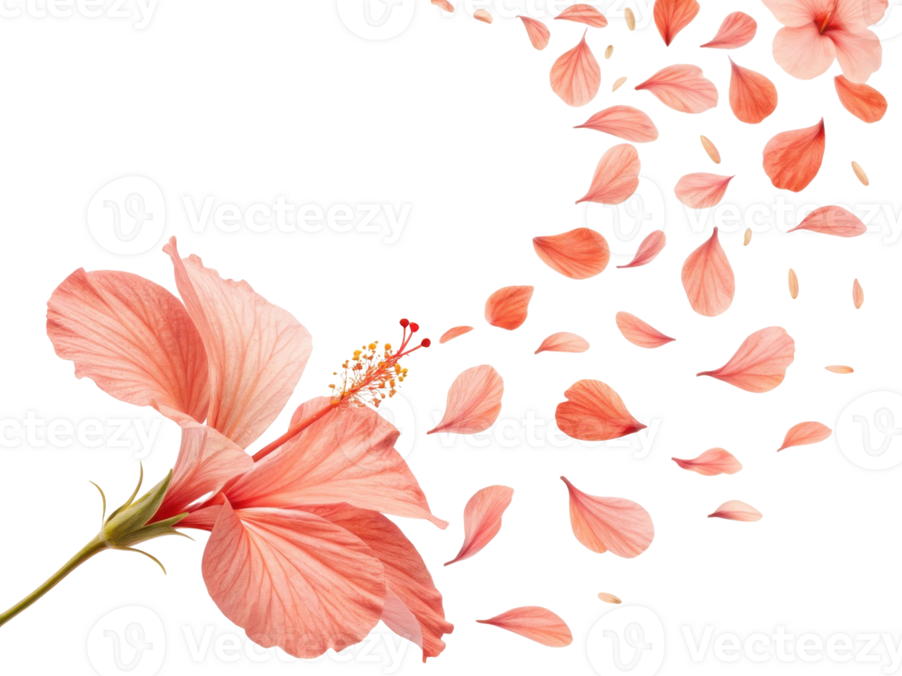 beautiful hibiscus flower with delicate pink petals gracefully disperses into air creating serene and enchanting atmosphere png
