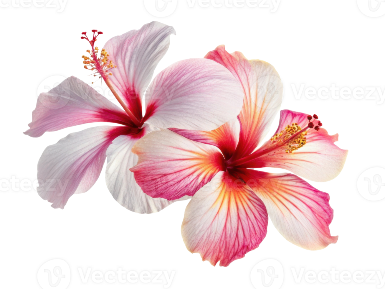 Beautiful hibiscus flowers bloom with vibrant colors showcasing their delicate petals and intricate details, perfect for any floral arrangement png