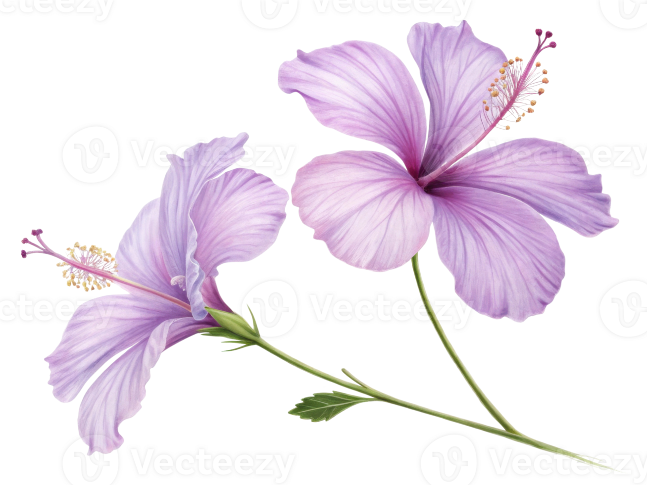 Hibiscus flowers bloom gracefully with delicate petals showcasing vibrant shades of purple. Their beauty brings joy and serenity to any garden png