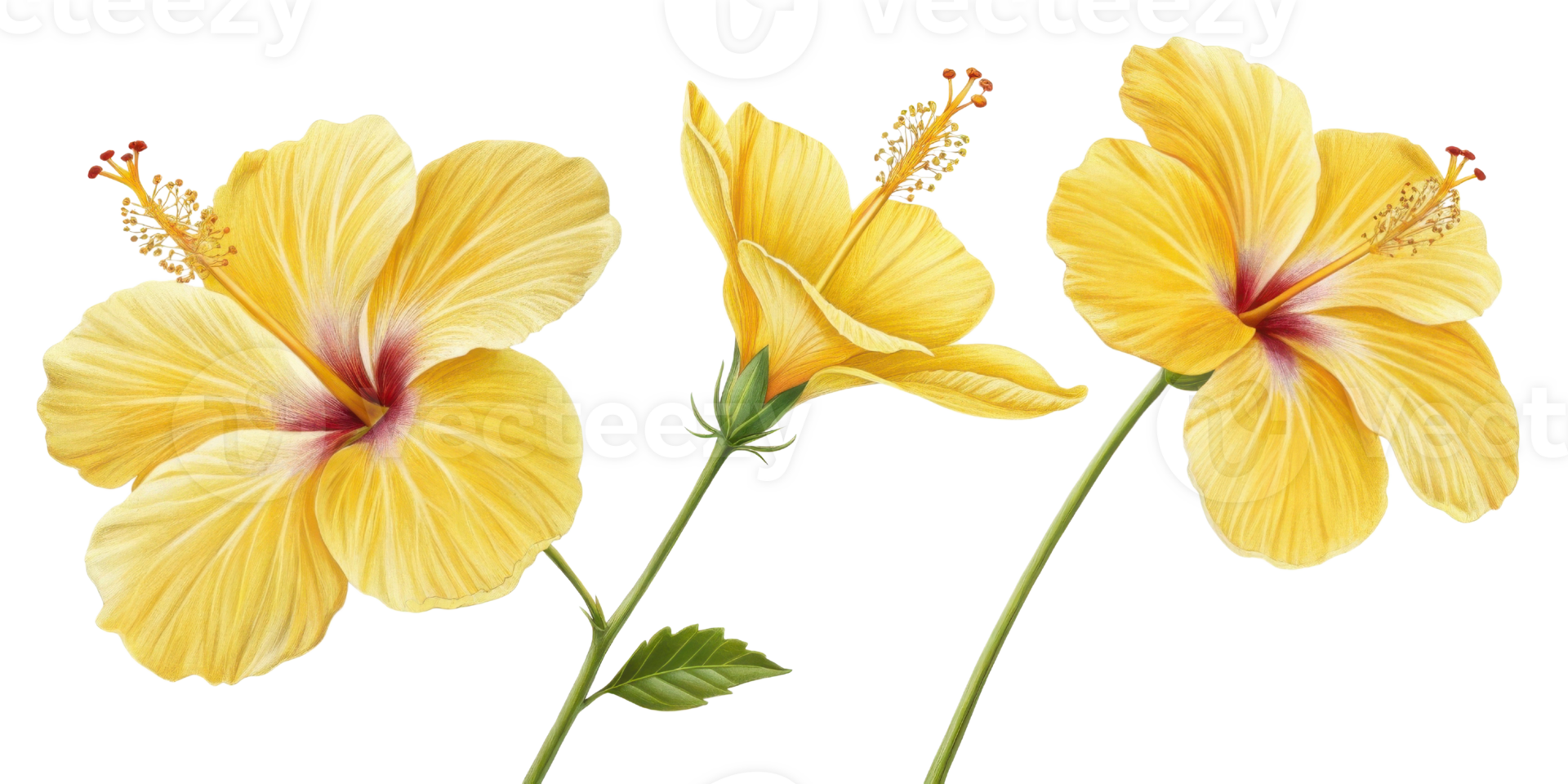 Bright and vibrant hibiscus flowers bloom beautifully showcasing their delicate petals and intricate details. Their cheerful yellow hue adds joy png