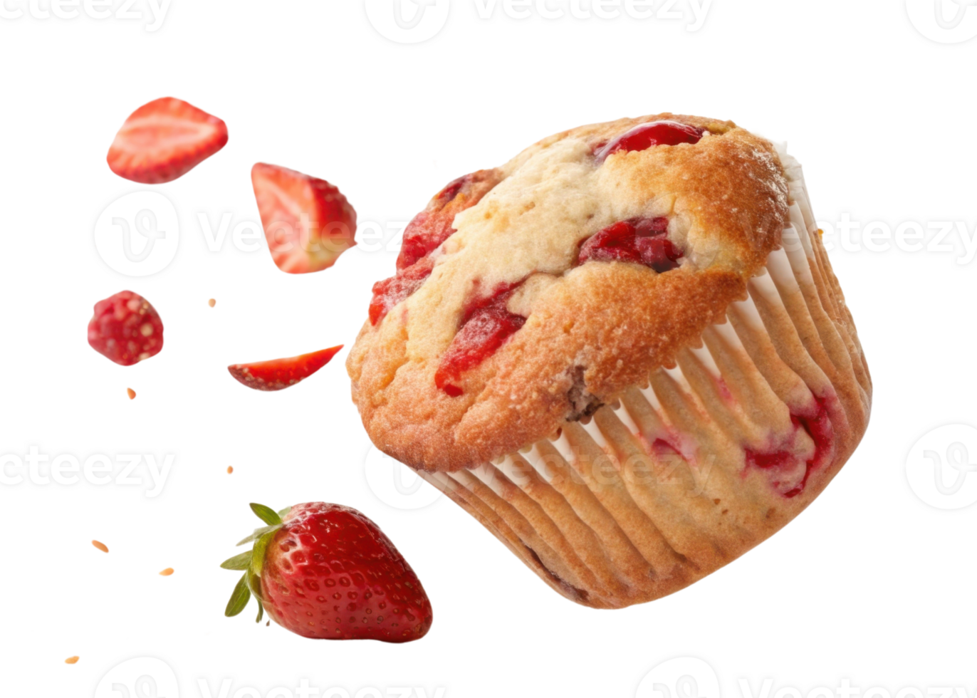Delicious muffin with fresh strawberries bursting with flavor and sweetness, perfect for delightful snack or breakfast treat png