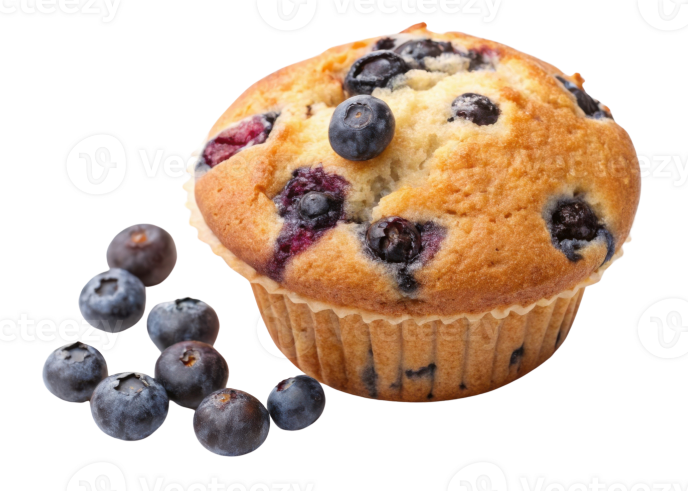 Delicious muffin topped with fresh blueberries is perfect for breakfast or snack. Enjoy sweet and fruity flavor in every bite png