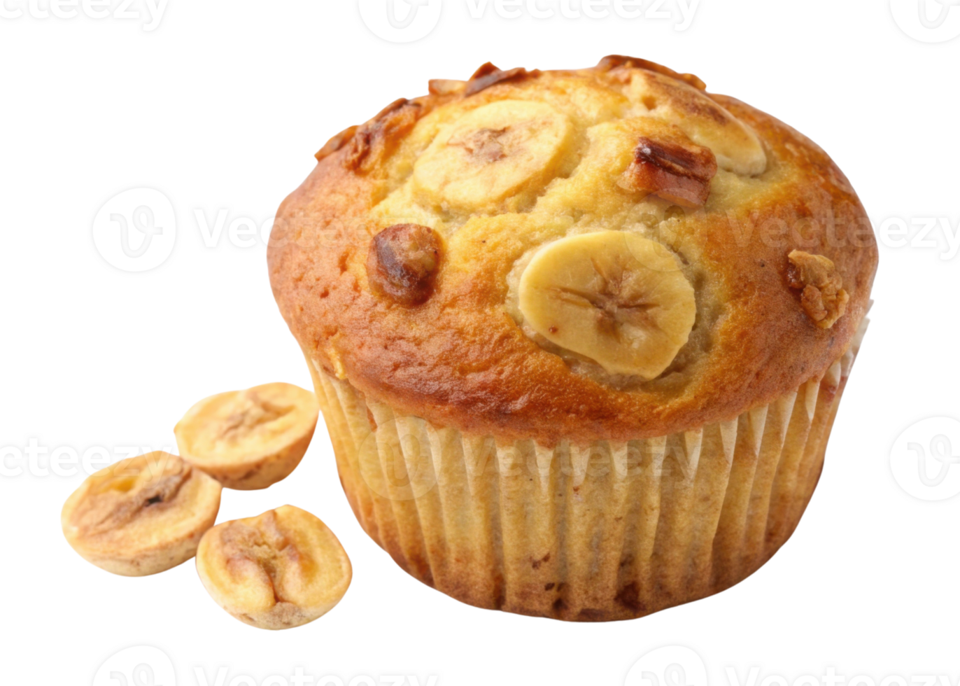 Delicious muffin topped with banana slices and nuts, perfect for sweet treat or breakfast delight. Enjoy rich flavor and moist texture png