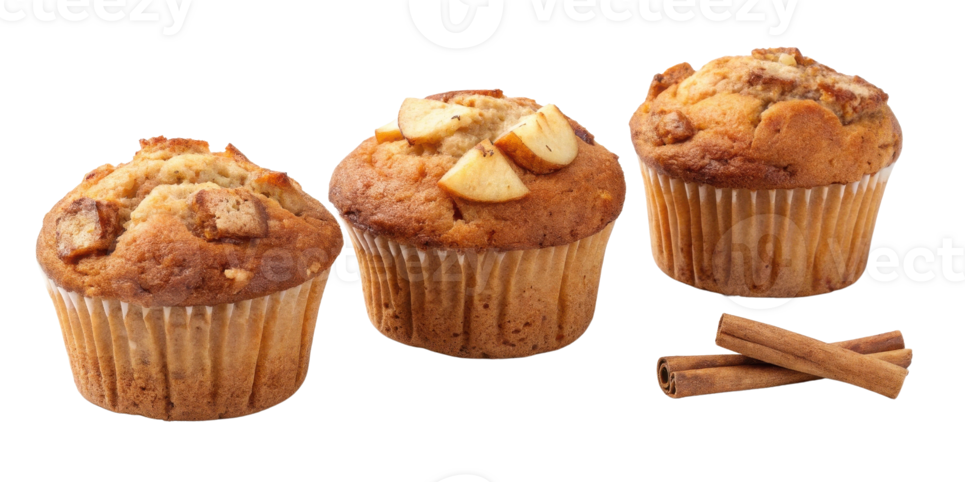 Delicious muffins with apple pieces and hint of cinnamon create warm inviting atmosphere perfect for any occasion png