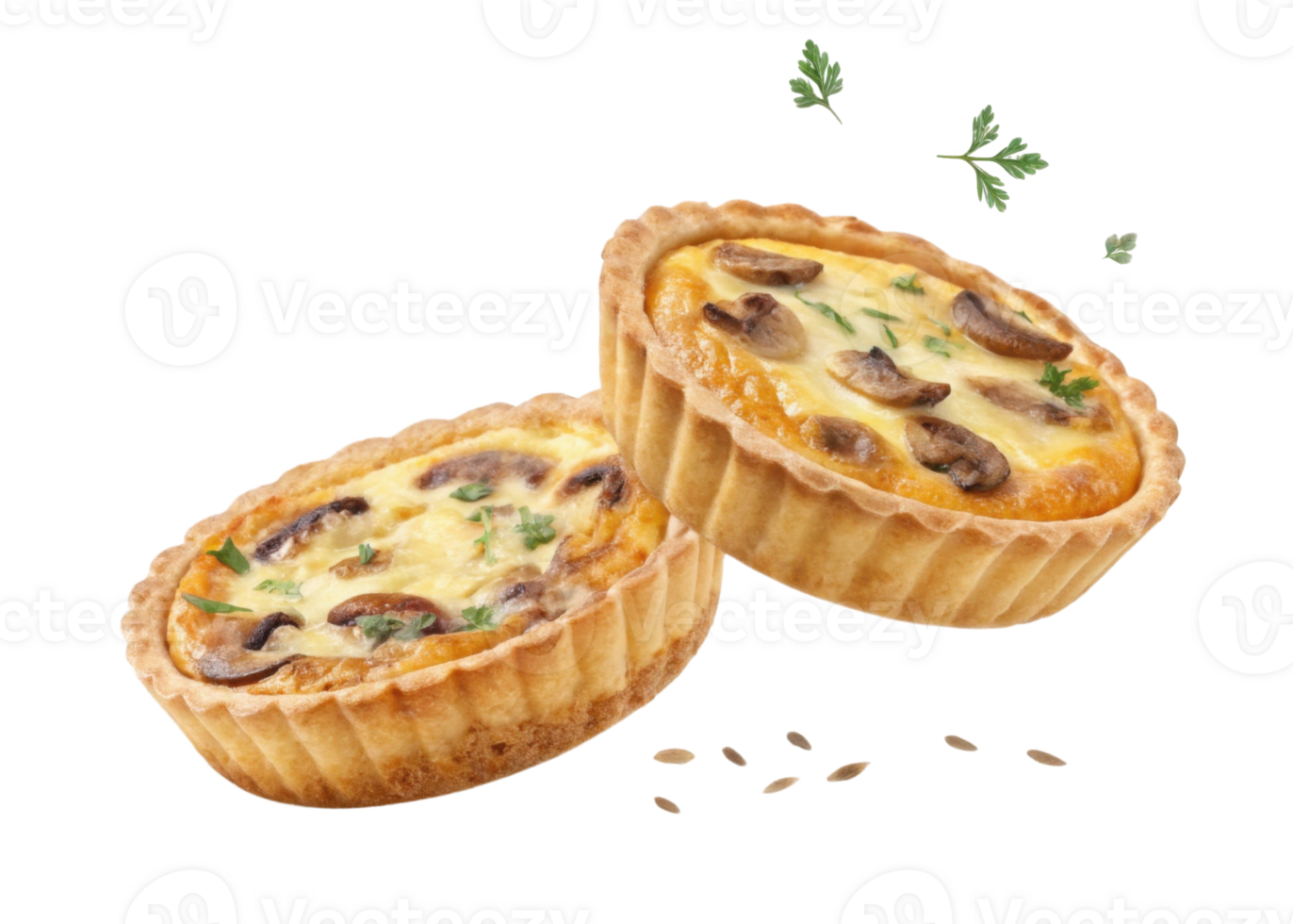 Delicious quiche with mushrooms and herbs showcases golden crust and creamy filling perfect for any meal. Enjoy this savory treat png