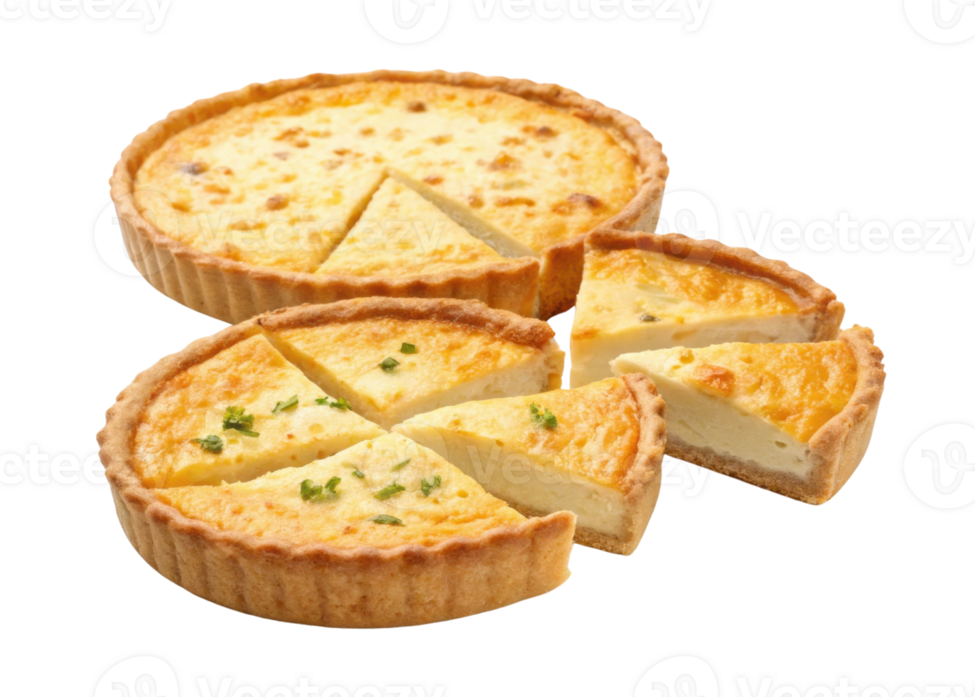 Delicious quiche with golden crust and creamy filling is perfect for any meal. Enjoy slice of this savory delight today png
