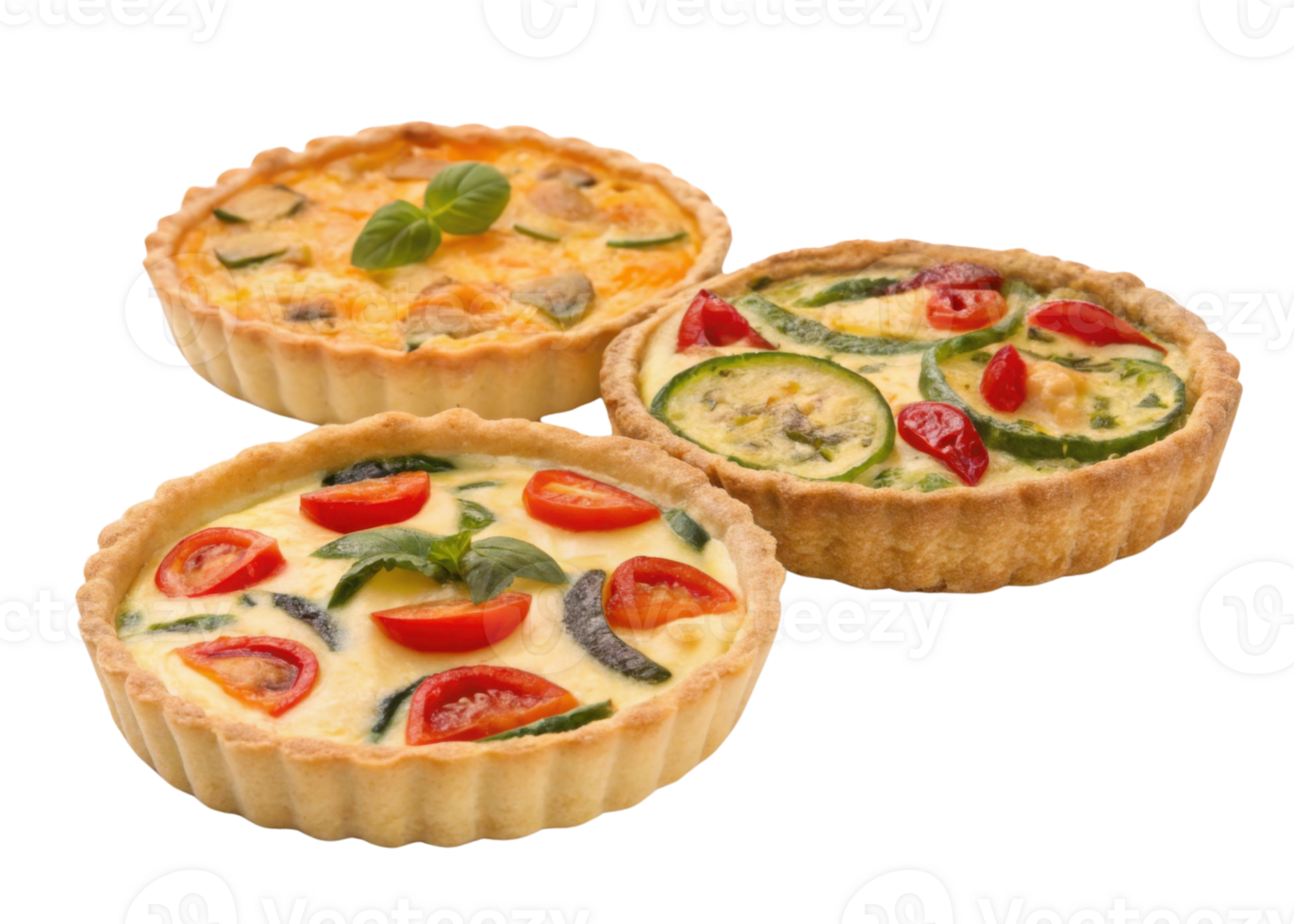 Delicious quiche varieties featuring vibrant vegetables and herbs create delightful culinary experience perfect for any occasion png