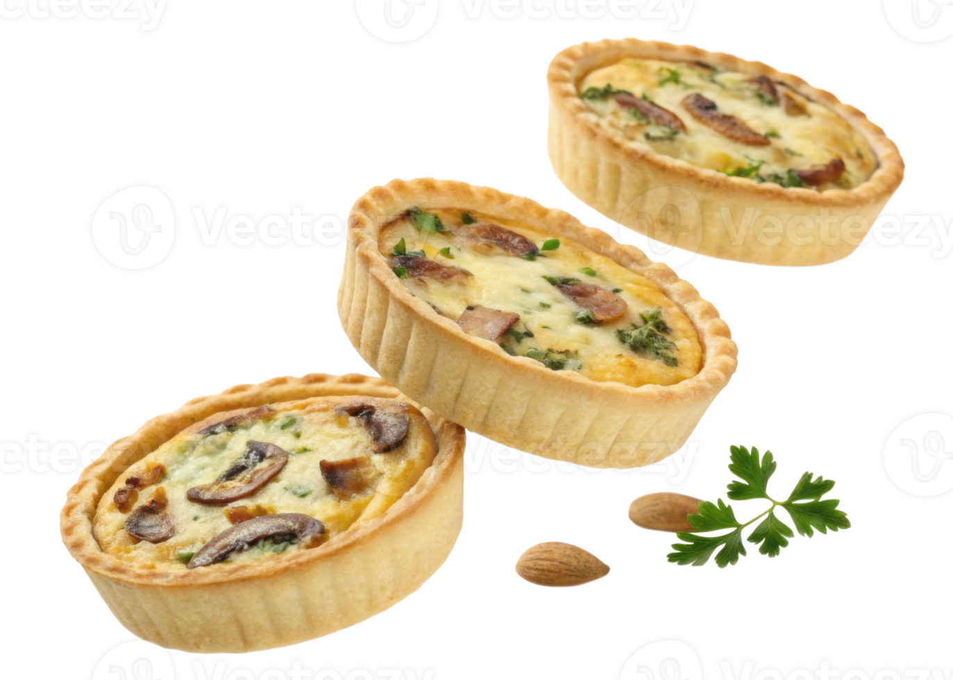 Delicious quiche tarts filled with mushrooms and herbs showcase delightful culinary experience perfect for any occasion png