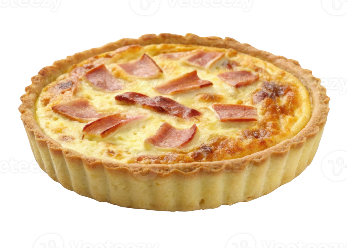 Delicious quiche with golden crust filled with creamy egg and savory ham, perfect for brunch or light meal png