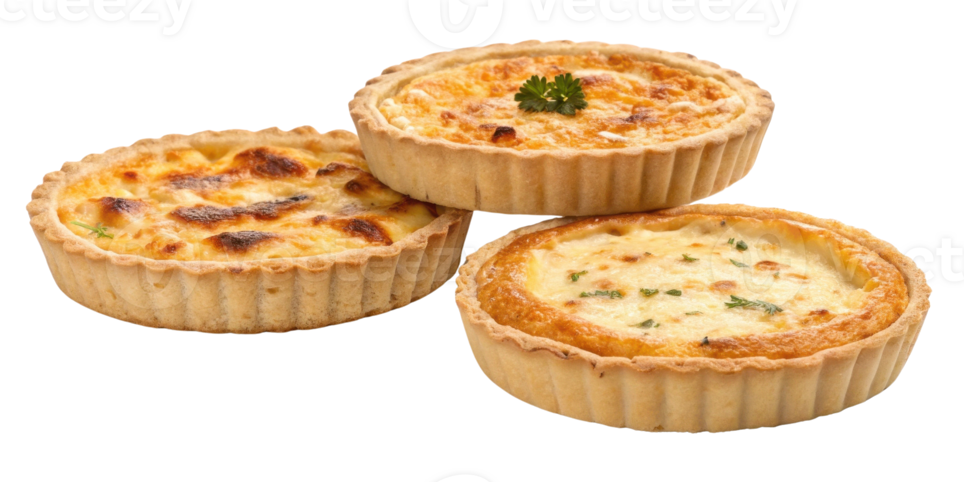 Delicious quiche varieties are displayed in beautiful arrangement showcasing their golden crusts and creamy fillings png