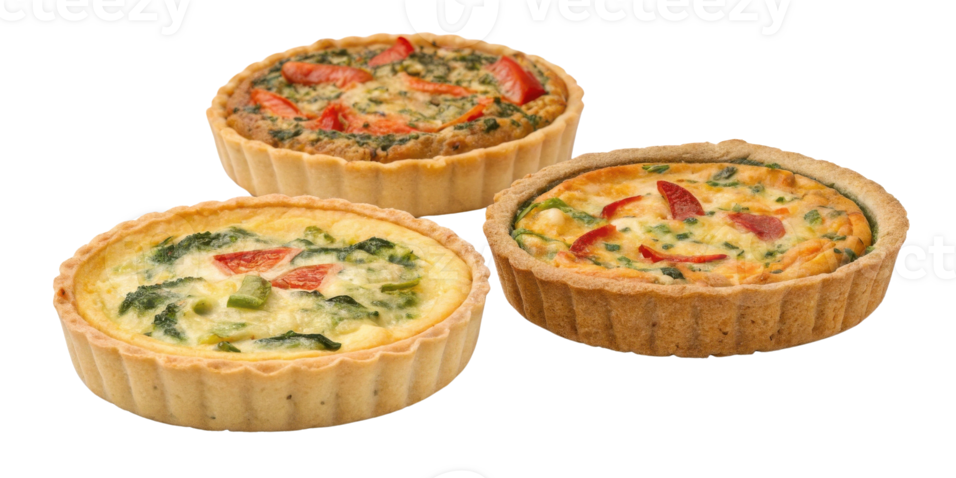 Delicious quiche varieties featuring fresh vegetables and savory fillings are perfect for any meal. Enjoy these delightful tarts today png