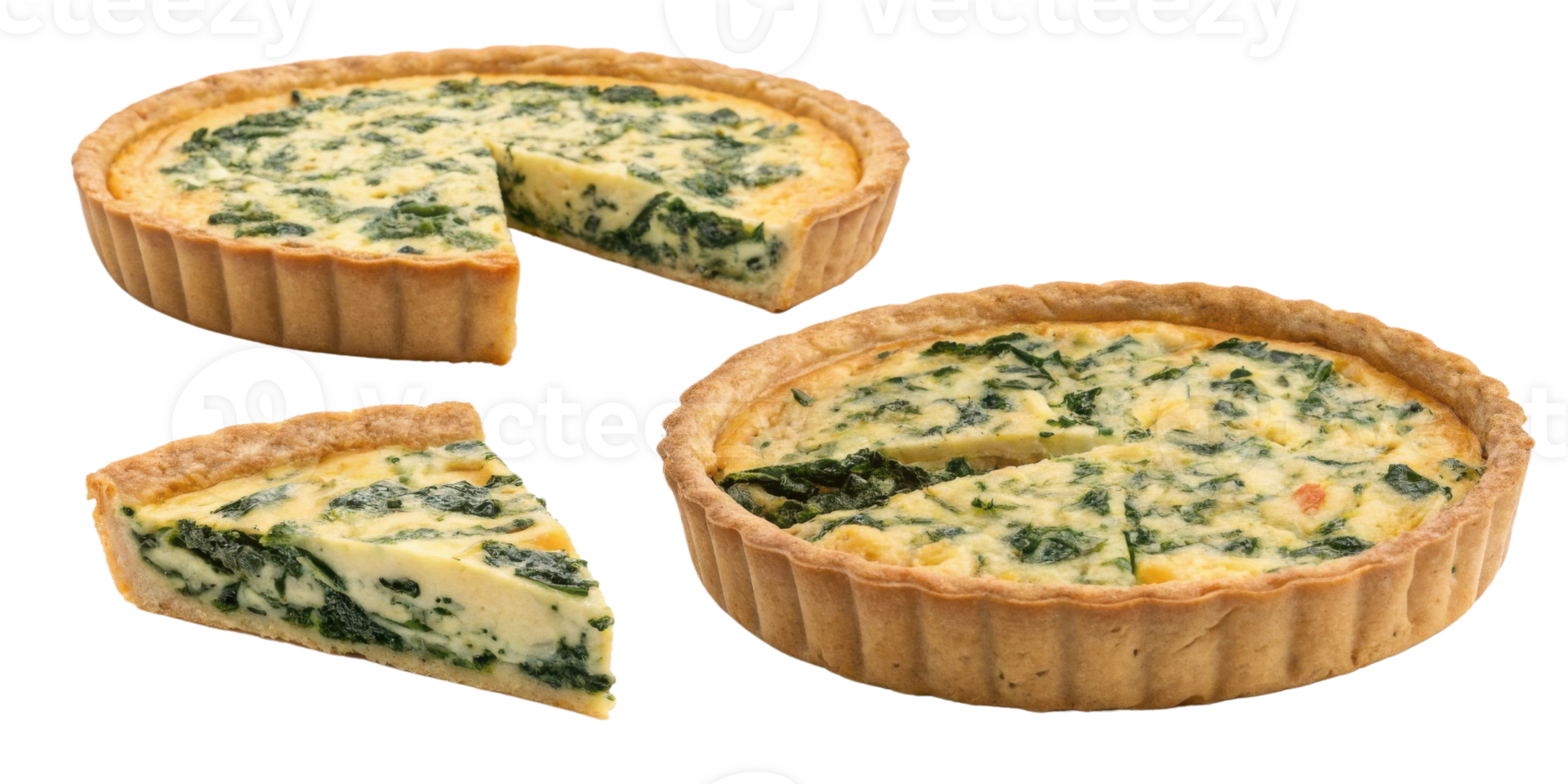 Delicious quiche with flaky crust filled with spinach and cheese, perfect for any meal or gathering. Enjoy this savory dish today png