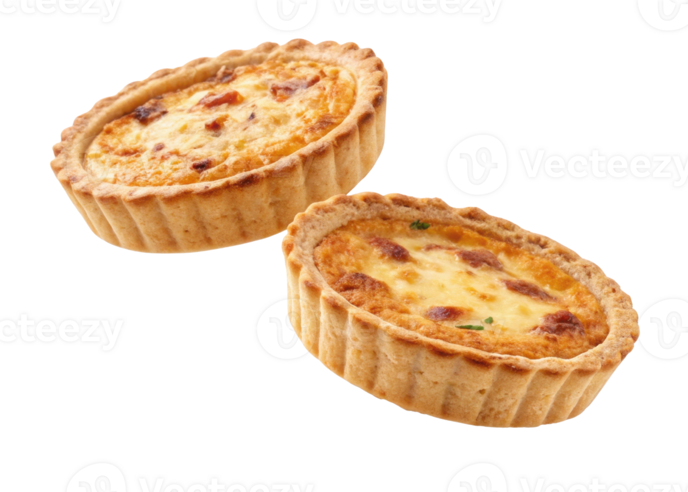 Delicious quiche in golden crusts showcases savory filling perfect for any meal. Enjoy this delightful dish that brings comfort and flavor png