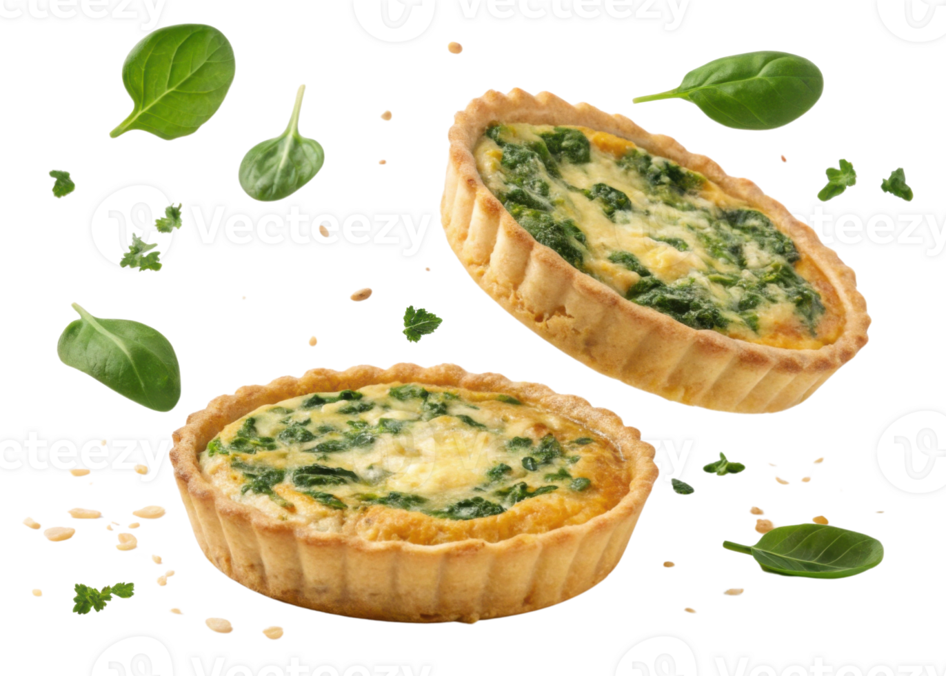 Delicious quiche with spinach and cheese showcases golden crust and fresh ingredients perfect for any meal. Enjoy this savory treat png