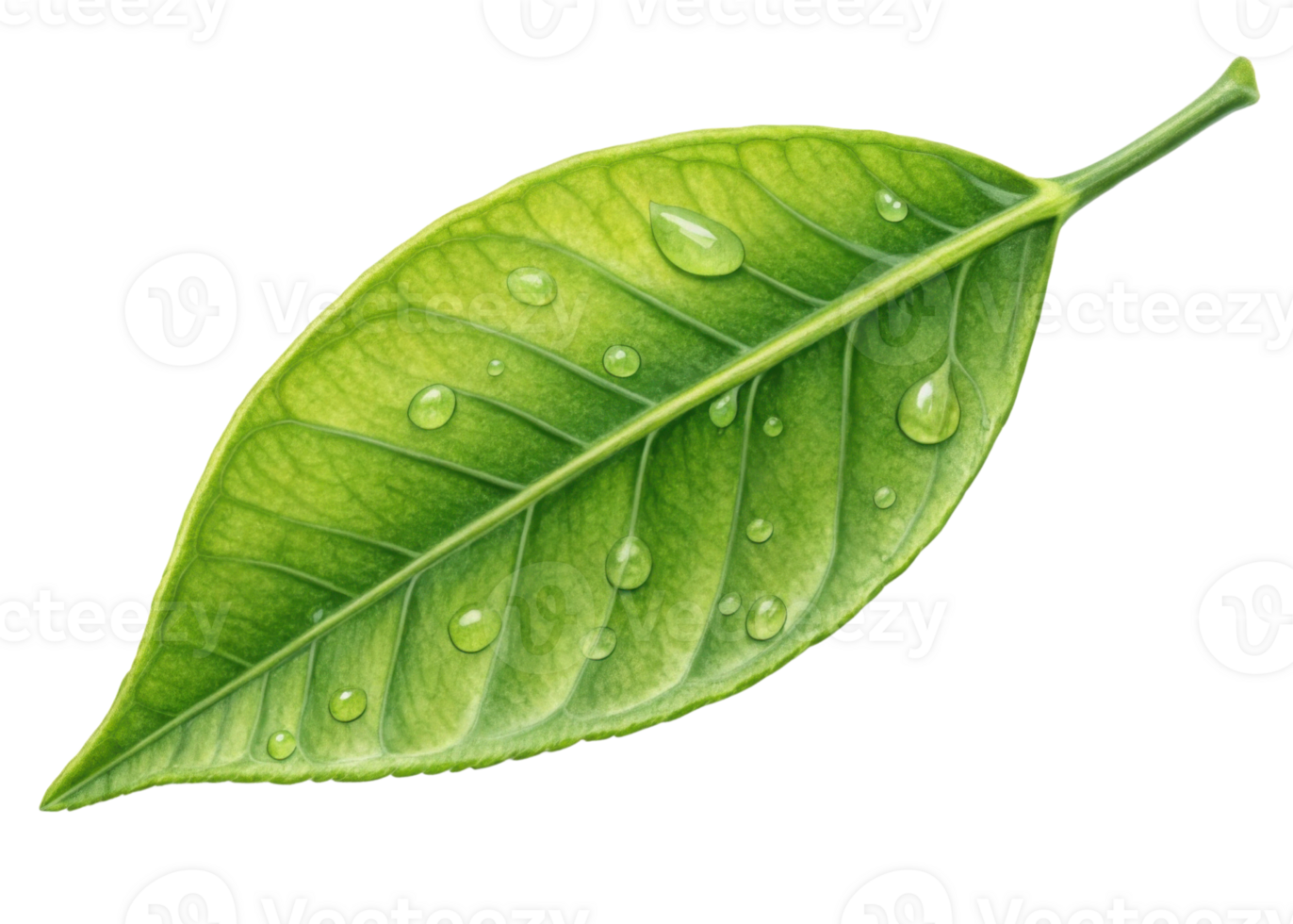 Fresh green leaf with water droplets on surface creating refreshing natural look with lemon freshness and vibrant leaf texture png