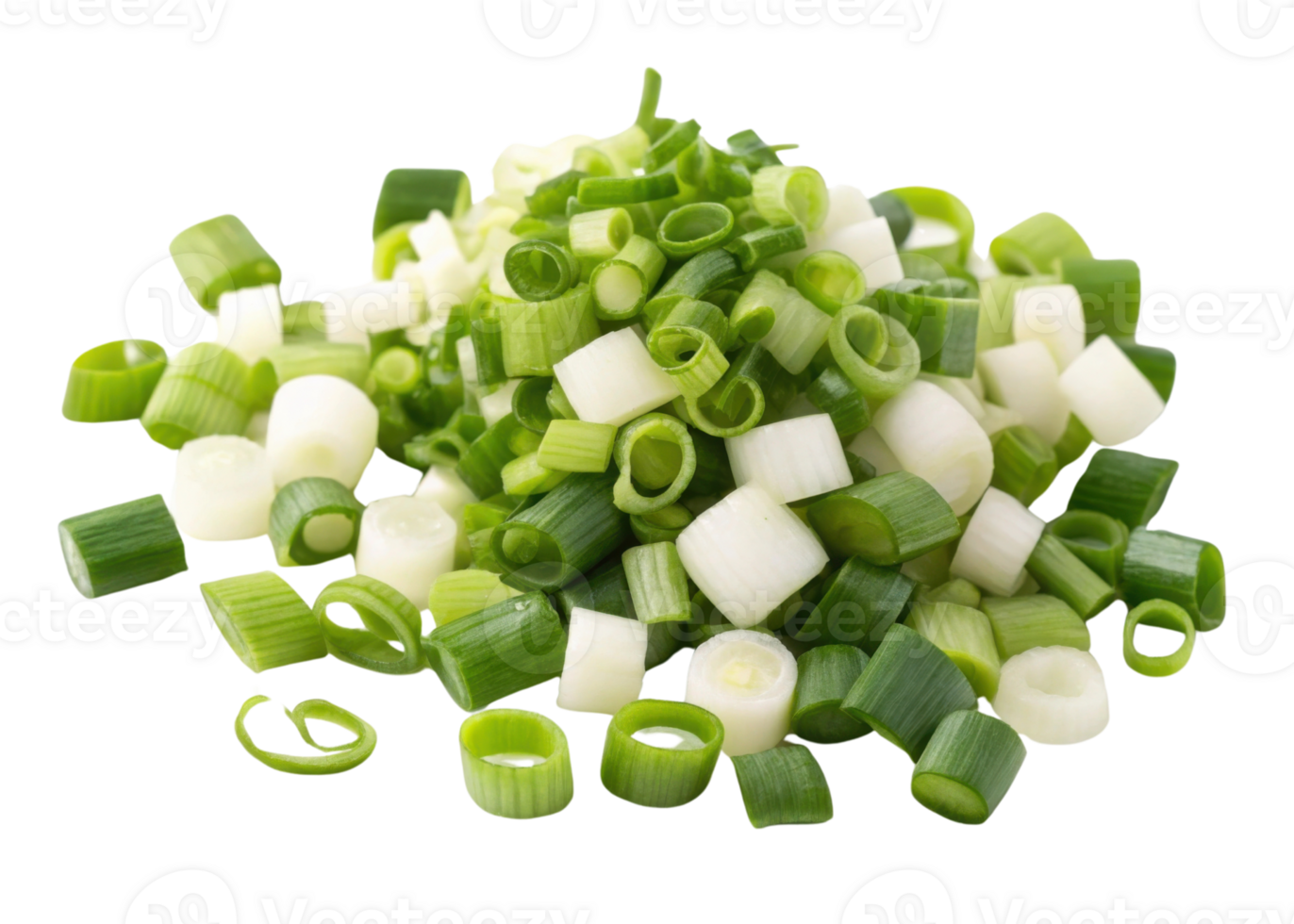 Fresh chopped spring onion pieces with vibrant green and white colors ready for cooking or garnishing dishes with fresh onion flavor png