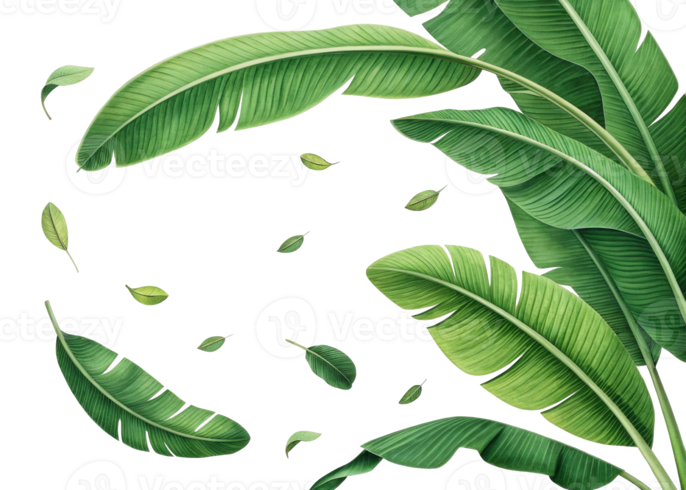 Tropical banana leaf design with vibrant green leaves creating fresh and natural atmosphere perfect for summer and nature themes png