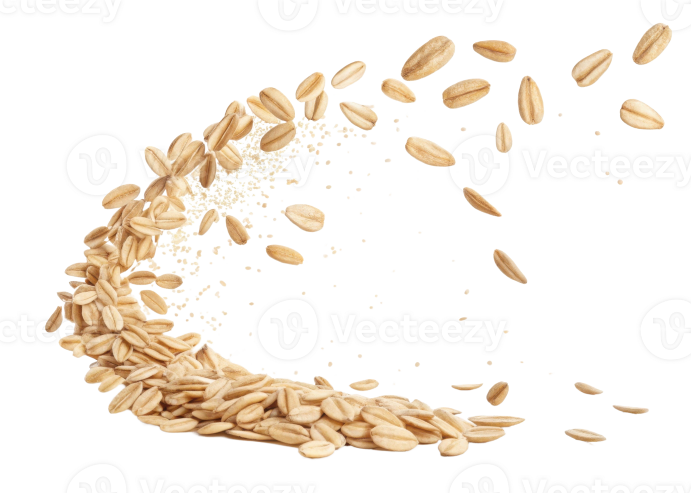 Instant oat grains flying in dynamic cutout style isolated on transparency background creating natural and healthy food concept image png
