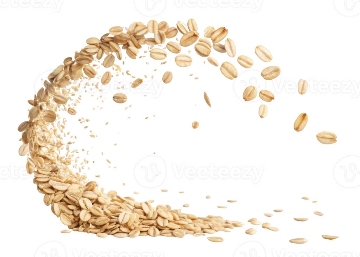 Instant oat grains flying in dynamic cutout splash shape isolated on transparent background creating natural and healthy food concept png
