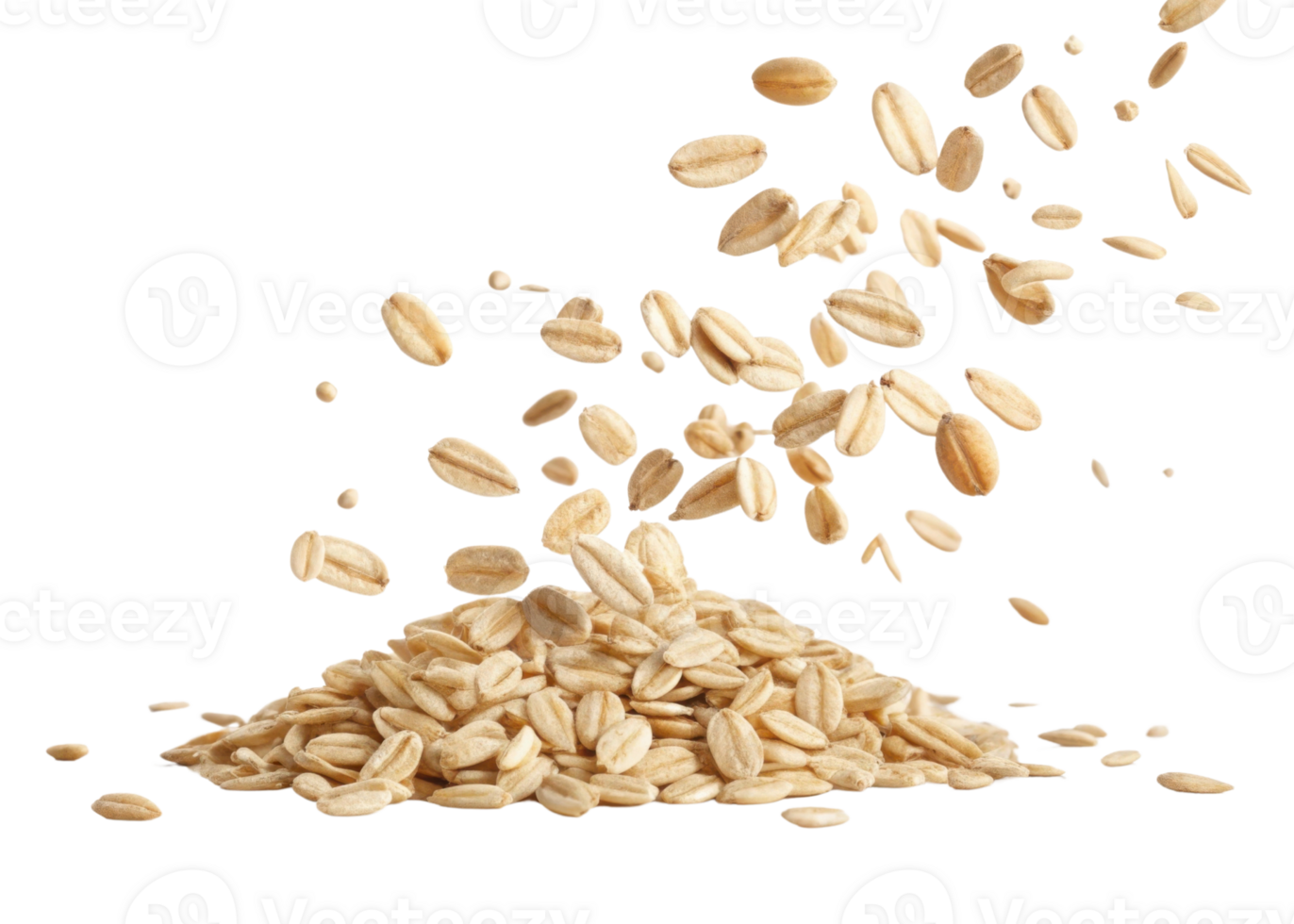 instante aveia flocos dentro Cortar fora estilo imagem com vôo grãos e pilha abaixo mostrando natural textura e saudável Comida apelo png